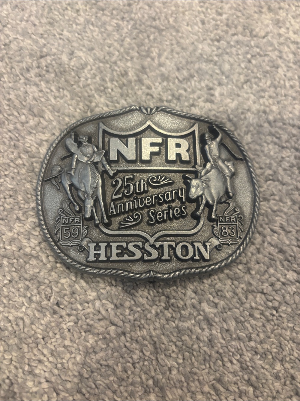 Vintage Hesston National Finals Rodeo belt buckle. 25th Anniversary Edition.